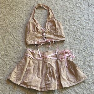 Tan and Pink Halter Top and Skirt Set